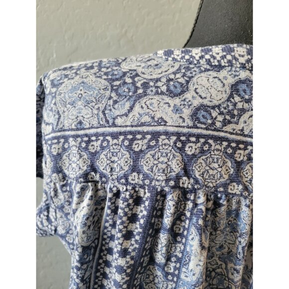 Lucky Brand V Neck Blue Aztec Short Sleeve Top Size M Western Bohemian Casual - Picture 6 of 9